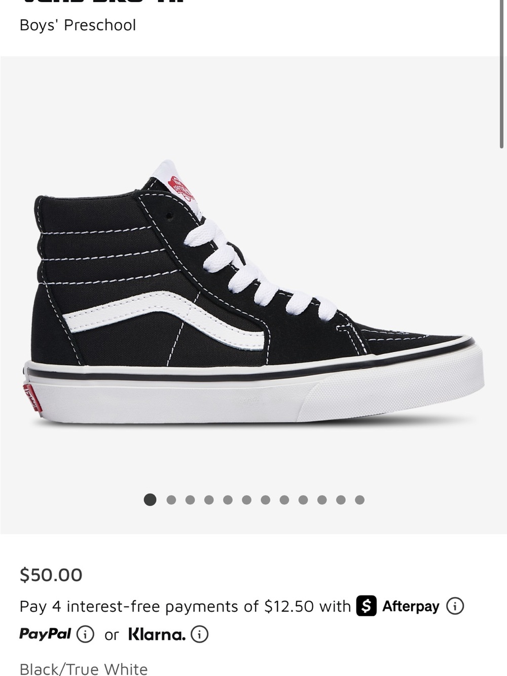Vans Black and White High-Top Kid’s Skate Shoe size 1.5